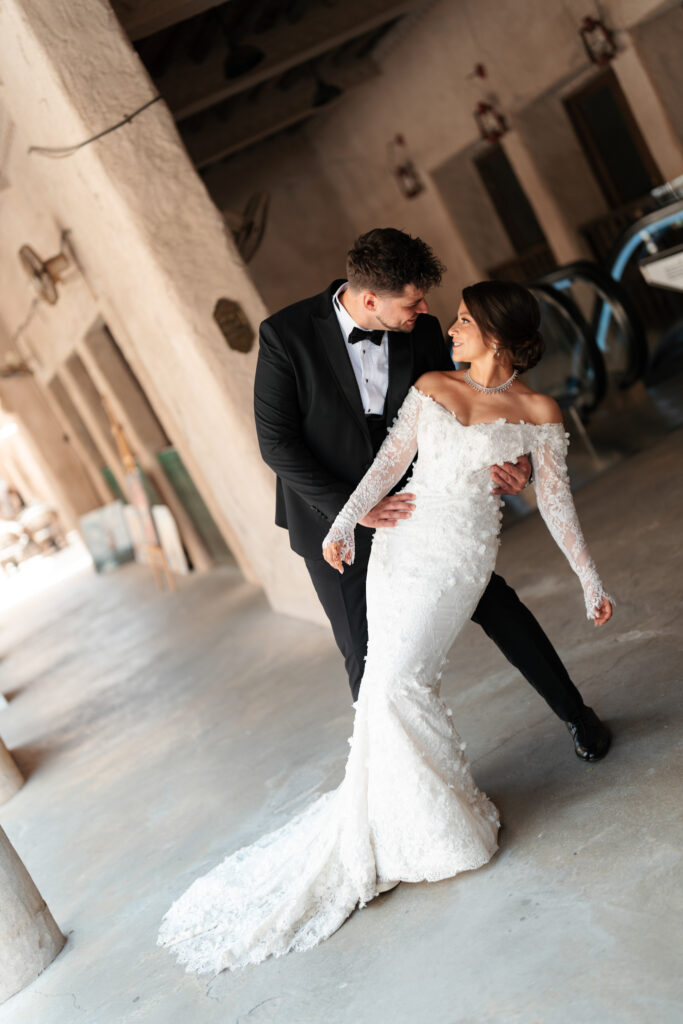 A bride and groom posing. | Gabys Films