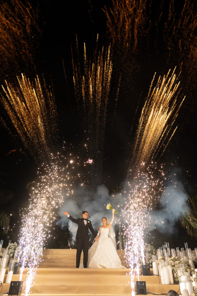 Wedding fireworks with happy couple. Gabys Films