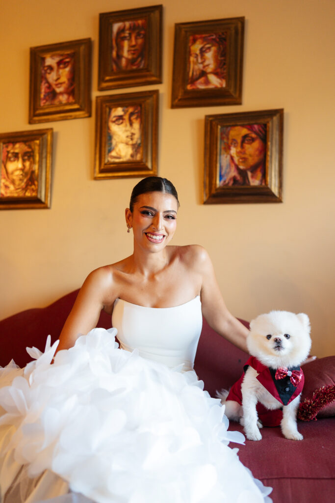 Bridal woman posing with dog. | Gabys Films
