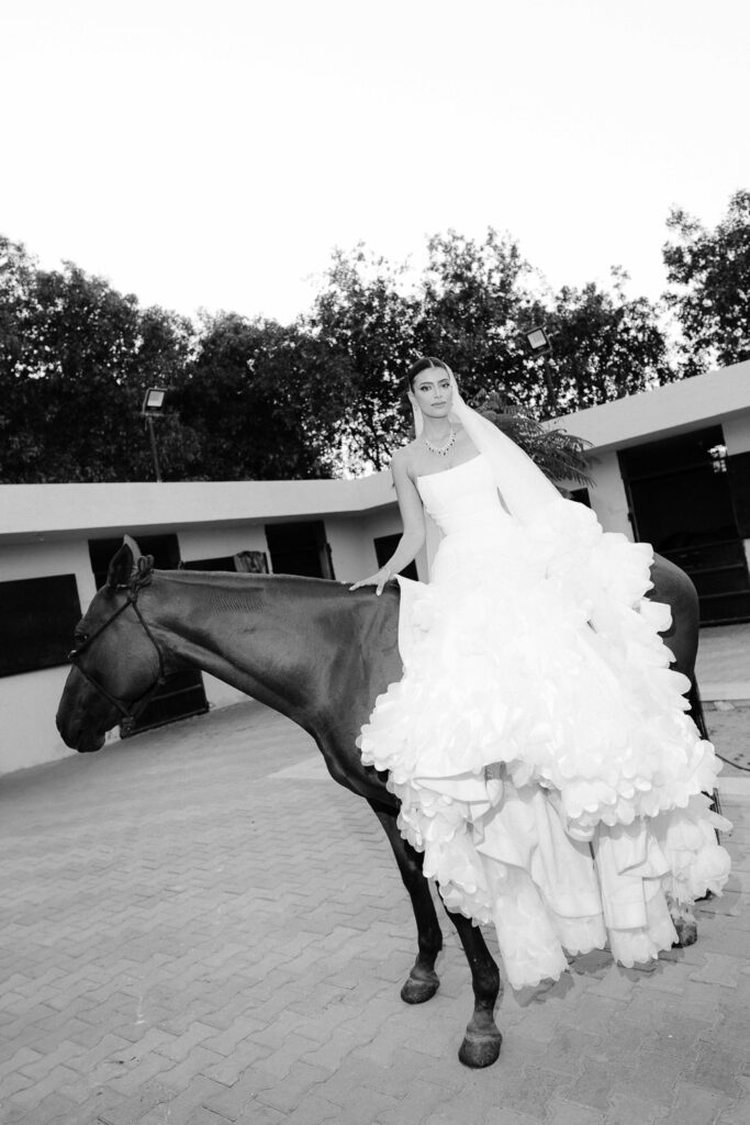 Bride riding horse wedding portrait | Gabys Films