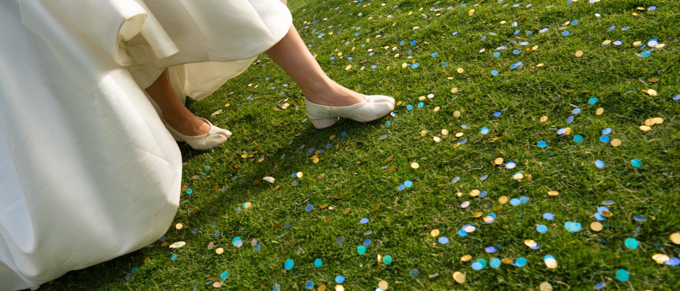 Bride walking through blue confetti | Gabys Films